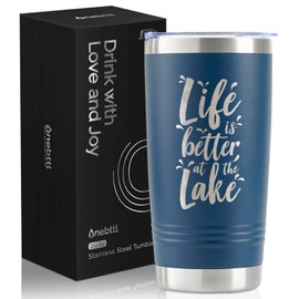 Onebttl Lake House Gifts, Lake Life Gifts for Women/Men, 20oz Insulated Tumbler, Perfect for Boat Owner/Lake Lovers - Life is Better at the Lake (Blue)