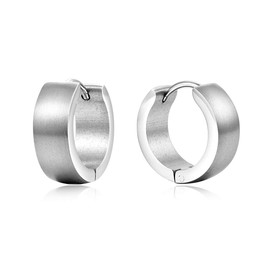 BIYONGDE Mens Womens Circle Huggie Hinged Hoop Earrings, Stainless Steel, Satin, Minimalist, Classic