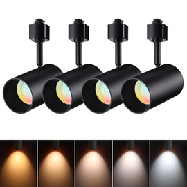 LEONLITE 18W 5CCT LED Track Light Heads H Type, 2700K/3000K/3500K/4000K/5000K Selectable, 45° H Type Track Light Heads, CRI90+, 1530LM Ultra Bright Spotlight Fixtures Dimmable, Matte Black, Pack of 4