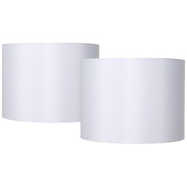 Set of 2 Hardback Drum Lamp Shades White Medium 16" Top x 16" Bottom x 12" High Spider with Replacement Harp and Finial Fitting - Springcrest
