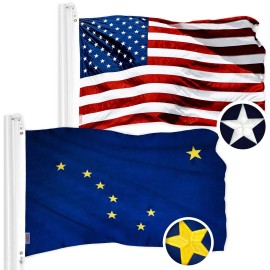 G128 NEW G128 Alaska Flag and American USA Flag Set 3x5 FT Embroidered