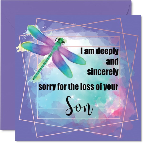 Sympathy Cards - Sorry For The Loss Of Your Son - Sorry Mourning Bereavement Cards for Adults, 145mm x 145mm Condolences Thinking of You Card, Dragonfly Sympathy Greeting Cards