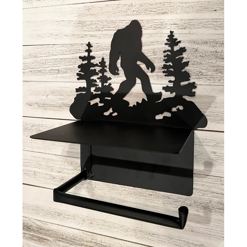 Bigfoot Sasquatch Metal Toilet Paper Holder with Phone Shelf -