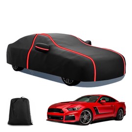DJJUAJK Waterproof Outdoor Car Cover Compatible with 1994-2025 Ford Mustang GT/Cobra/Bullitt/Shelby/ECOBOOST All Weather 210T Polyester with Zipper and Storage Bag Snow Rain Sun UV Protection