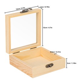 Geytetqi 12 Pack Wood Box with Glass Lid, 4.72 x 4.72 x 1.97 inch Wooden Display Box with Hinged Lid, Wooden Boxes with Clear Lid, Small Wood Box for DIY Craft, Collectibles