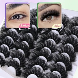 Yaiseiko Pestañas Postizas De Visón Sintético, Finas, Largas Y Tupidas, Efecto Mega Look, Volumen 5D, Dramáticas, 25 Mm, Resistentes Al Agua, Suaves, Efecto Ojo De Gato, Paquete De 14 Pares