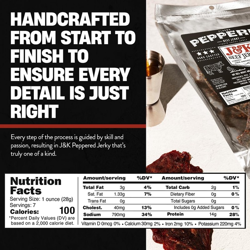 J&K Jerky Small Batch Handcrafted Beef Jerky (7oz, Peppered)