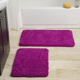Lavish Home 2 Piece Memory Foam Shag Bath Mat - Pink