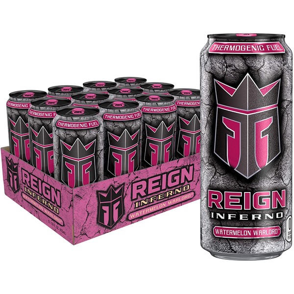 REIGN Inferno Watermelon Warlord, Thermogenic Fuel, Fitness and Performance Drink, 192 Fl Oz, Pack of 12