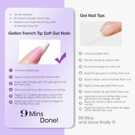 GELLEN Kit de uñas de gel Gellen Pink French Tip, 240 uñas postizas cortas cuadradas.