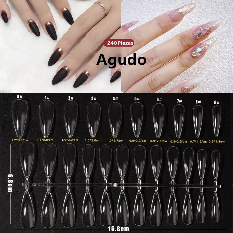 Dolores Caja 240 Uds Tip Uña Postiza Stiletto Natural Transparente