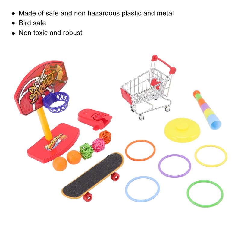 4pcs Bird Training Toys Interactive Fun Basketball Skateboard Trolley Parrot