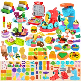 SOCBTNSO 4 in 1 Dough Sets for Kids Ages 4-8, Dough Tools Kit with Ice Cream Noodle Hamburger Maker Machine, Dessert Rack Kitchen Creations Art Crafts Food Play Toys for Boys Girls Toddlers Ages 3+
