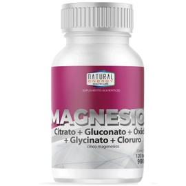 Natural Energy Magnesio 5 Fuentes 900 mg por Porción  Citrato, Gluconato, Glicinato, Óxido y Cloruro de Magnesio  120 Tabletas  Suplemento...         