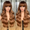 CoCrowns Wig with Bangs Long Wavy Wigs for Women Long