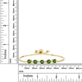 Gem Stone King 2.70 Ct Green Chrome Diopside White Created Sapphire 18K Yellow Gold Plated Silver Tennis Bracelet For Women