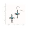Sterling Silver Antiqued Recon Turquoise Cross Shepherd Hook Earrings (Length=33)
