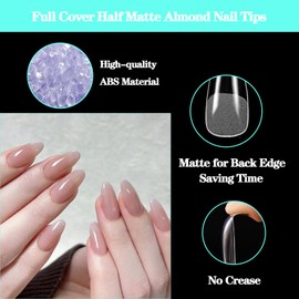 600pcs Almond Nail Tips, Medium Almond Press on Nails Full Cover Clear Almond Gel X Nail Tips, Pre-shaped Half Matte Acrylic Almond Fake Nails for Nail Extension Nail Salon and Home DIY 12 Sizes