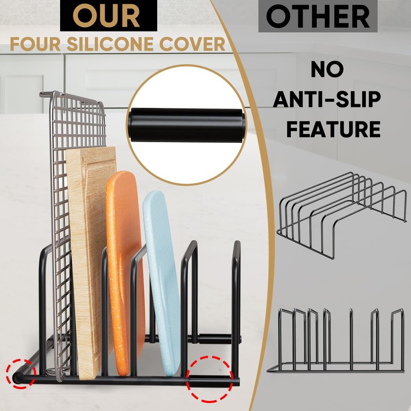 SAGLAU Heavy-Duty 5-Slot Cutting Board Organizer Rack, Space-Saving Kitchen Storage