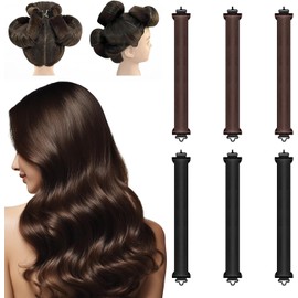 6PCS Rizadores de Cabello Sin Calor, rulos para cabello sin calor, con 3 Piezas Negras y 3 Piezas Marrones Oscuras, Rizador Sin Calor Para Cabellos Cortos y Medios, Herramientas de Peluquería