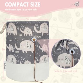 LeCorner Yarn Bag, Small Crochet Bag Organizer, Drawstring Yarn Storage Knitting Bags, Portable Mini Elephant Yarn Holder for Crocheting Project, Store Skein Ball, Needles Accessories