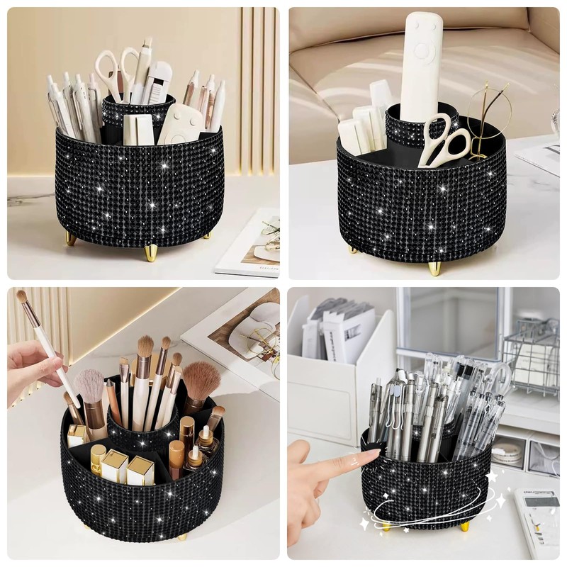 Diesisa Bling Makeup Organizer: 360°Rotating Bling Rhinestone Cosmetic Display Cases