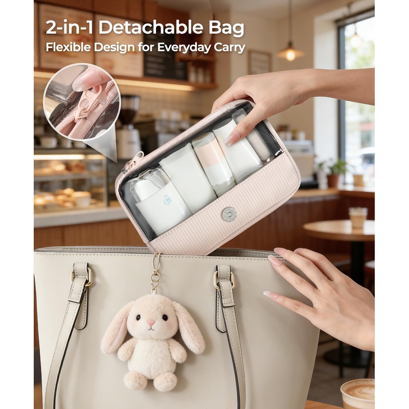 EPEDAL24 Preppy Makeup Bag, Rectangle Double Detachable Cosmetic Organizer, Clear