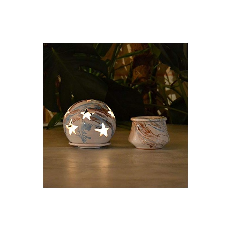 YODECO Blue Brown & White Marble Ball Lantern Small