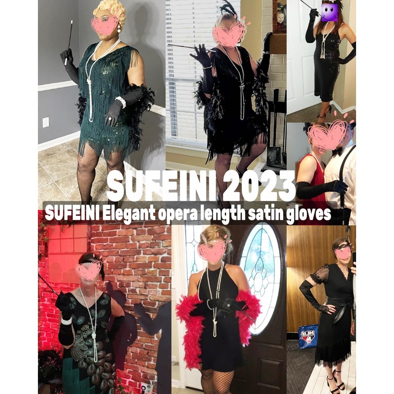 SUFEINI Women Long Satin Gloves Stretchy Elbow Length 21‘’ Opera