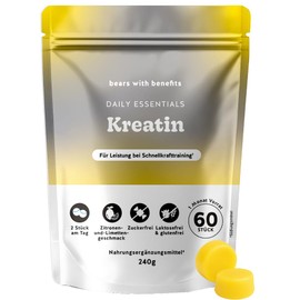 Creatine 3000mg Gummies - Daily Essentials - Physical Performance - Creatine Monohydrate - 60 Pieces (1 Month Supply) - Sugar Free, Vegan - Bears with Benefits