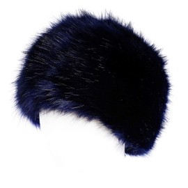 soul young Women's Cossack Russion Style Faux Fur Hat with Stretch for Winter Warm Cap(Navy)
