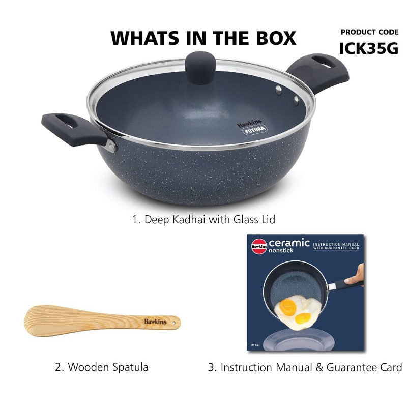 HAWKINS Ceramic Nonstick 3.5 Litre Deep Kadhai, Induction Deep Fry
