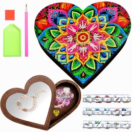 Diamond Painting Children, Mosaic Craft Set Children DIY 5D Mosaic Painting Wooden Heart Shape Children's Jewellery Box Crafts, Birthday Gift for Girls 6 8 10 Years for Christmas Thanksgiving Day