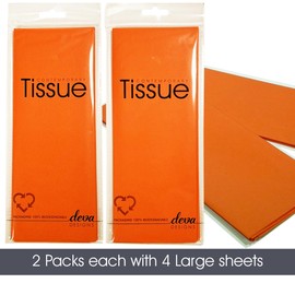 Orange Tissue | 8 Sheets of Tissue Paper | 2 Packs, Each with 4 Sheets Premium Quality Tissue | Biodegradable Packaging | Each Sheet 50x70cm, Ideal for Gift Wrapping and Crafting