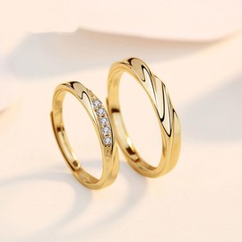 Josfeva Women's and Men's Wedding Rings Couple Rings 925 Sterling Silver Open Adjustable Partner Rings Engagement Ring Wedding Ring Band Ring with White Cubic Zirconia Gift for Wife Husband Girlfriend