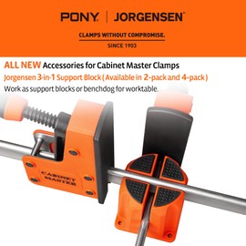 Jorgensen 3-in-1 Support Block, Cabinet Master Parallel Clamp Accessory, Woodworking Bench Dog, Riser Block, Anti-Slip Pad, Clamp Spacer for Assembly and Leveling, 4-Pack