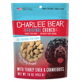Charlee Bear Original Crunch Dog Treats, Turkey Liver and Cranberries, 16 Ounce Resealable Bag, Low Calorie Training Treats for Dogs, Limited Ingredient, Healthy, Crunchy Dog Snacks, Made in USA