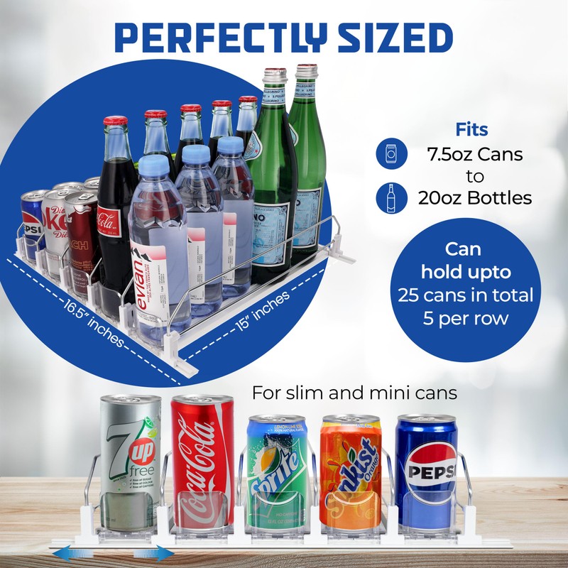 Drink Organizer for Fridge-White Automatic Pusher Glide,12oz 16oz 20oz-Soda Dispenser