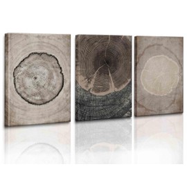 Beige Tree Ring Wall Art, Pastel Gray Artwork, Abstract Black and White Wall Painting Minimalist Wall Art-16"x24"x3 Panels,Large Modern Art Wood Spirals Nature Drawings Abstract Modern Print Wall Decor for Living Room Bedroom Office Unframed