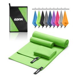 Microfibre Towel Set of 3 (180 x 60 cm Bath Towel + 2 Pieces 80 x 40 cm Small Towels), Quick-Drying Microfibre Towels for Fitness Towel Sports (Green 180 x 60 + 80 x 40 x 2)