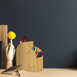 Relaxdays Bamboo Pen Holder, Desk Organiser, Office, 2 Compartments, H x D: 20 x 17 x 9 cm, Pen Box, Pen Holder, Natural