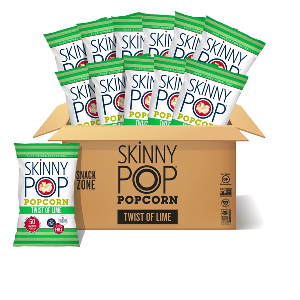 SkinnyPop Twist of Lime Popcorn, Gluten Free, Non-GMO, Healthy Popcorn Snacks, Skinny Pop 4.4oz Grocery Size Bags (12 Count)