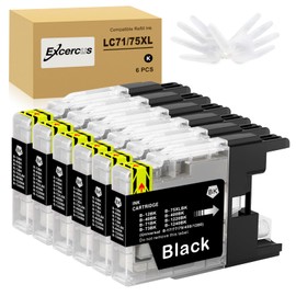 EXCERCUS LC75BK LC71BK LC75 Black Ink Cartridges Replacement for Brother LC-75 LC71 LC79 XL Ink Work for Brother MFC-J430W J625DW J435W J835DW J425W J6710DW J5910DW J6910DW J6510DW Printer (6Black)
