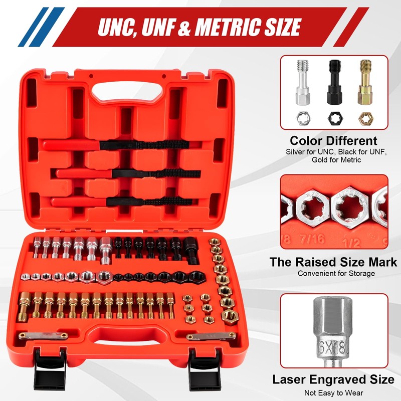 61Pcs Thread Repair Kit, UNC, UNF & Metric Thread Chaser