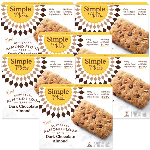 Simple Mills Almond Flour Snack Bars, Dark Chocolate Almond - Gluten Free, Made with Organic Coconut Oil, Breakfast Bars, Healthy Snacks, Paleo Friendly, 6 Ounce (Pack of 6)