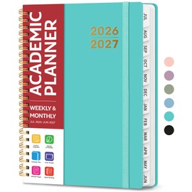 Planner 2026-2027 for Women & Men, Academic Monthly and Weekly Calendar Planner, Jul 2026 - Jun 2027, A5 (6.3" x 8.5"), Teacher Student Planning Book with Tabs, Ideal for Office School Supplies - Aquamarine