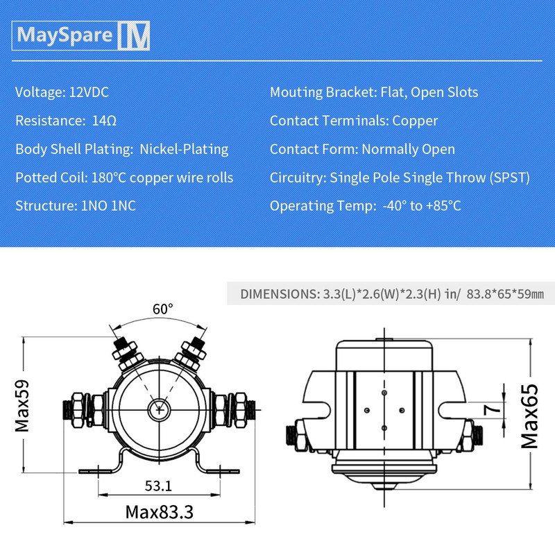 Max 300A Heavy Duty Solenoid Relay Nickel-Plating for Golf Carts,Winch,