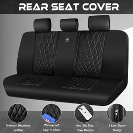 CAR PASS Luxury Faux Leather Rear Bench Car Seat Covers, Waterproof Anti Slip Back Seat Covers, Deluxe Automotive Backseat Cover Universal Fit for Most Cars Sedan SUV Pickup Truck (All Black)