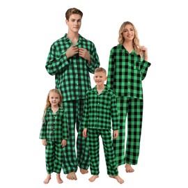 QZH.DUAO Plaid Pajamas For Womens, Ladies Adult 2-Piece Button Down Flannel Christmas Pjs Sleepwear Sleepover, Black Green, US XXL-A