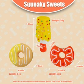MIIXUER 3 Pack Dog Squeaky Toys Interactive Dog Toys for Small to Large Breed, Ice Cream and Donuts Dog Squeaky Toys, Cute Dog Chew Toys.